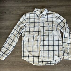 Men's White and Blue Checkered Shirt